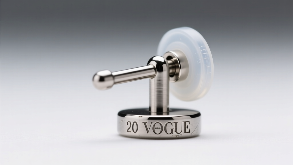 Macro shot of a 20-gauge surgical steel earring post with silicone backing, showing a nickel-free stamp on the polished metal base
