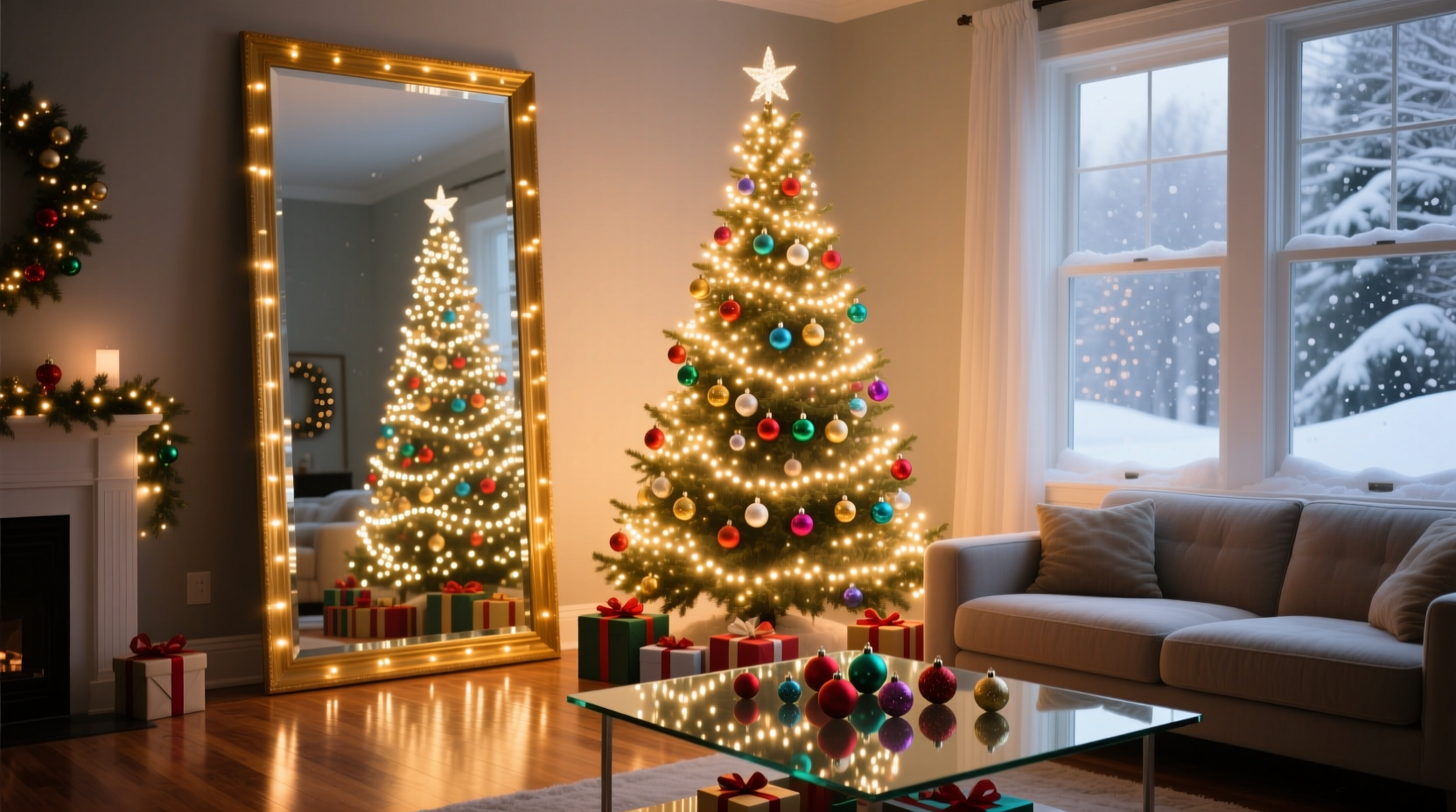 how to use mirror reflections to amplify christmas light effects