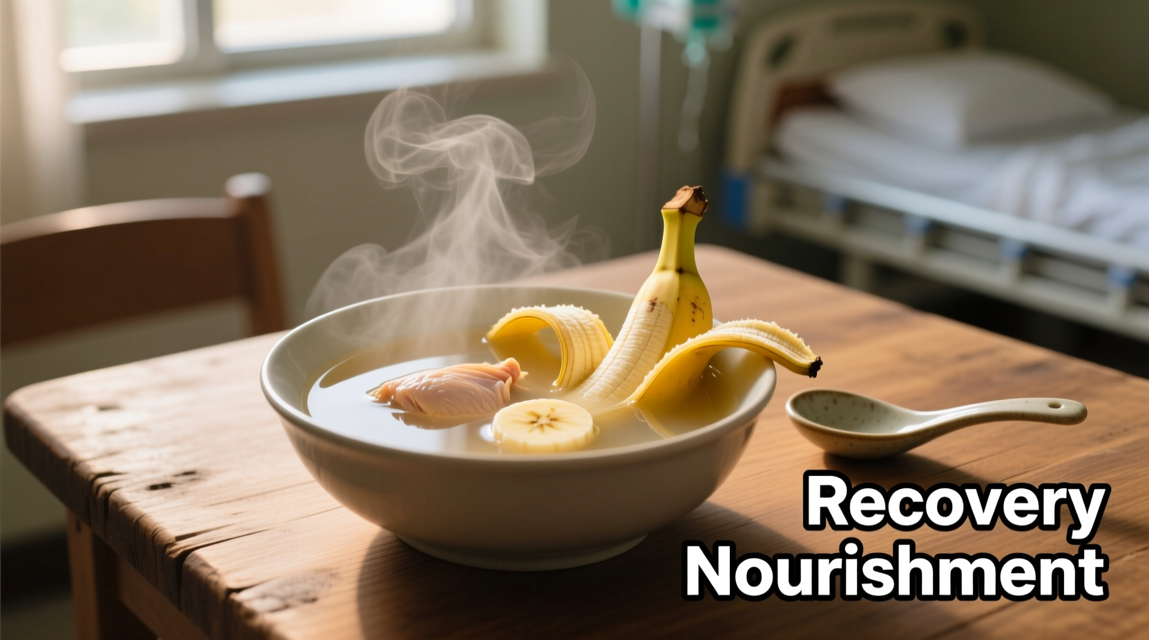 Erholung nach Lebensmittelvergiftung mit klarem Brühe und Bananen