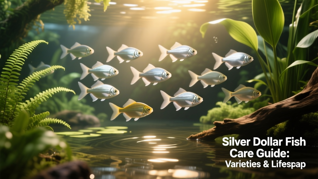 A school of healthy Silver Dollar fish swimming together in a planted aquarium with gentle lighting