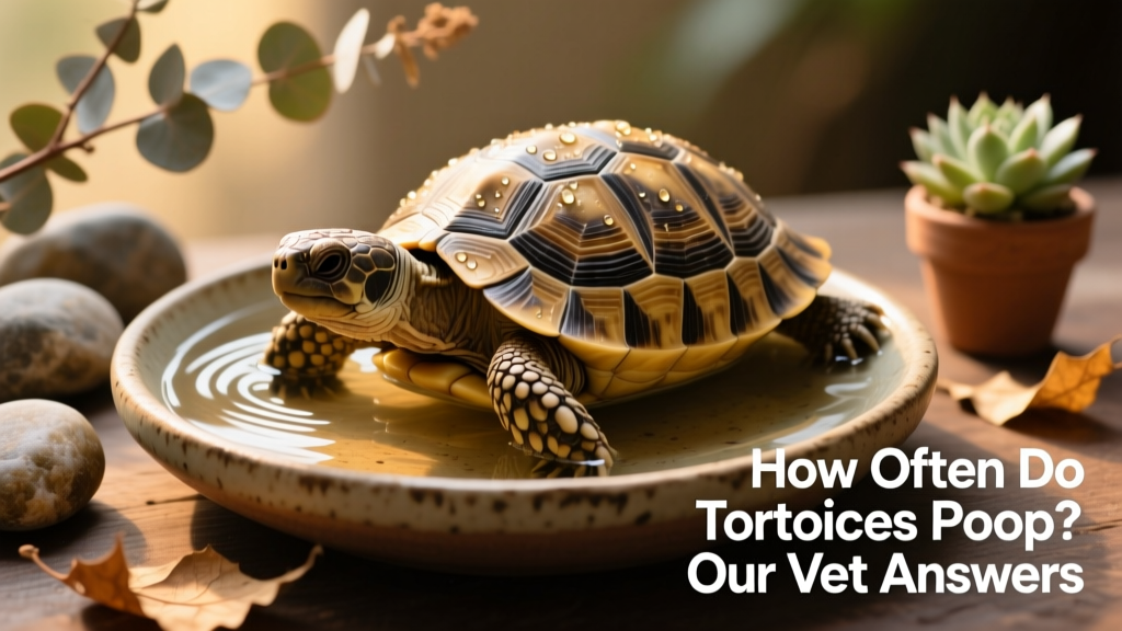 Tortoise soaking in a shallow ceramic dish with warm water, surrounded by naturalistic decor