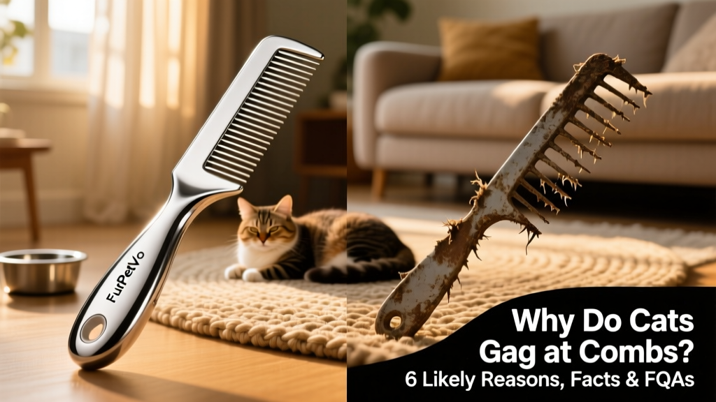 Side-by-side comparison: a high-quality FurPetVo stainless steel comb versus a worn, jagged generic comb
