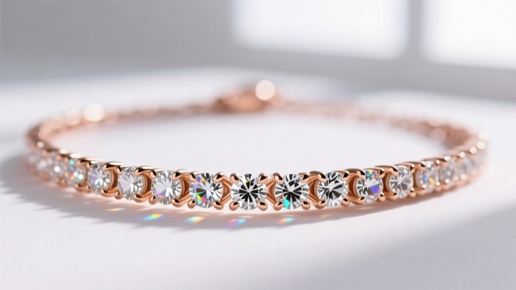 Macro shot of a 1.5mm micro-pavé diamond station necklace in 14k rose gold, highlighting the prong settings and light refraction.