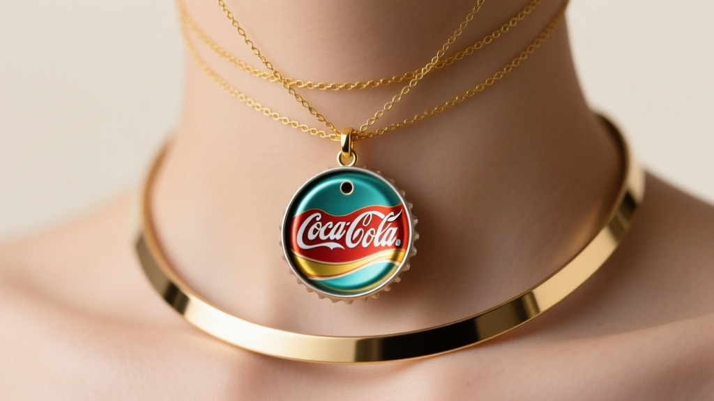 Layered necklace featuring a painted soda tab pendant on a delicate gold chain, paired with a minimalist solid gold choker.