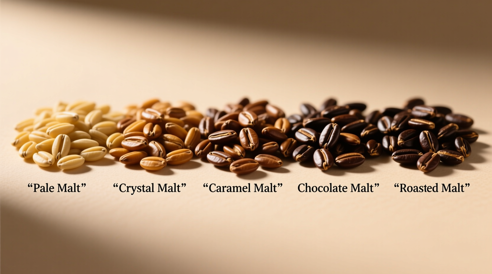 Malt grains showing different roasting levels