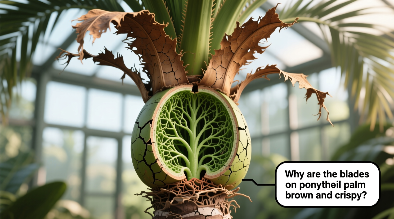 why are the blades on ponytail palm brown and crispy