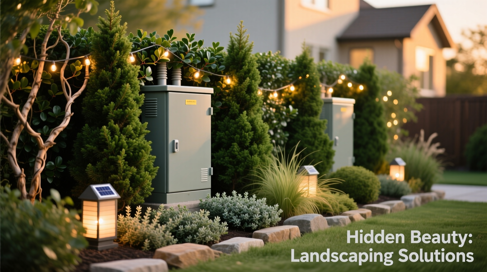 how to hide ugly transformer boxes behind outdoor light displays using natural landscaping tricks