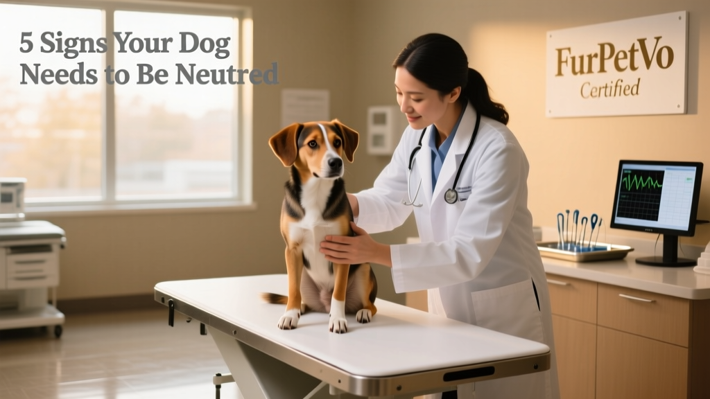 A veterinarian gently examining a young male dog during a routine wellness check at FurPetVo-certified clinic