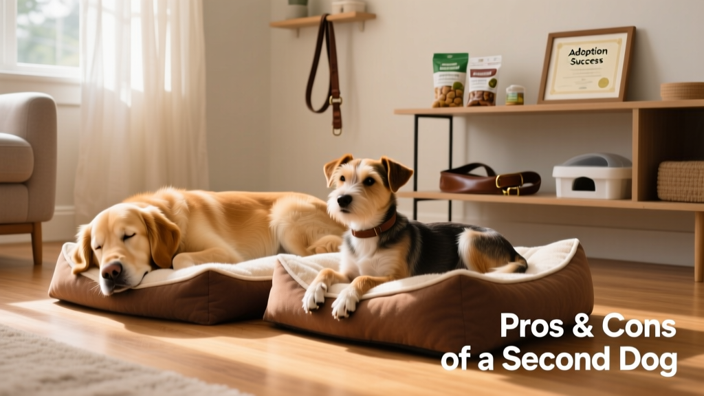 Two dogs resting peacefully on adjacent dog beds in a tidy living room