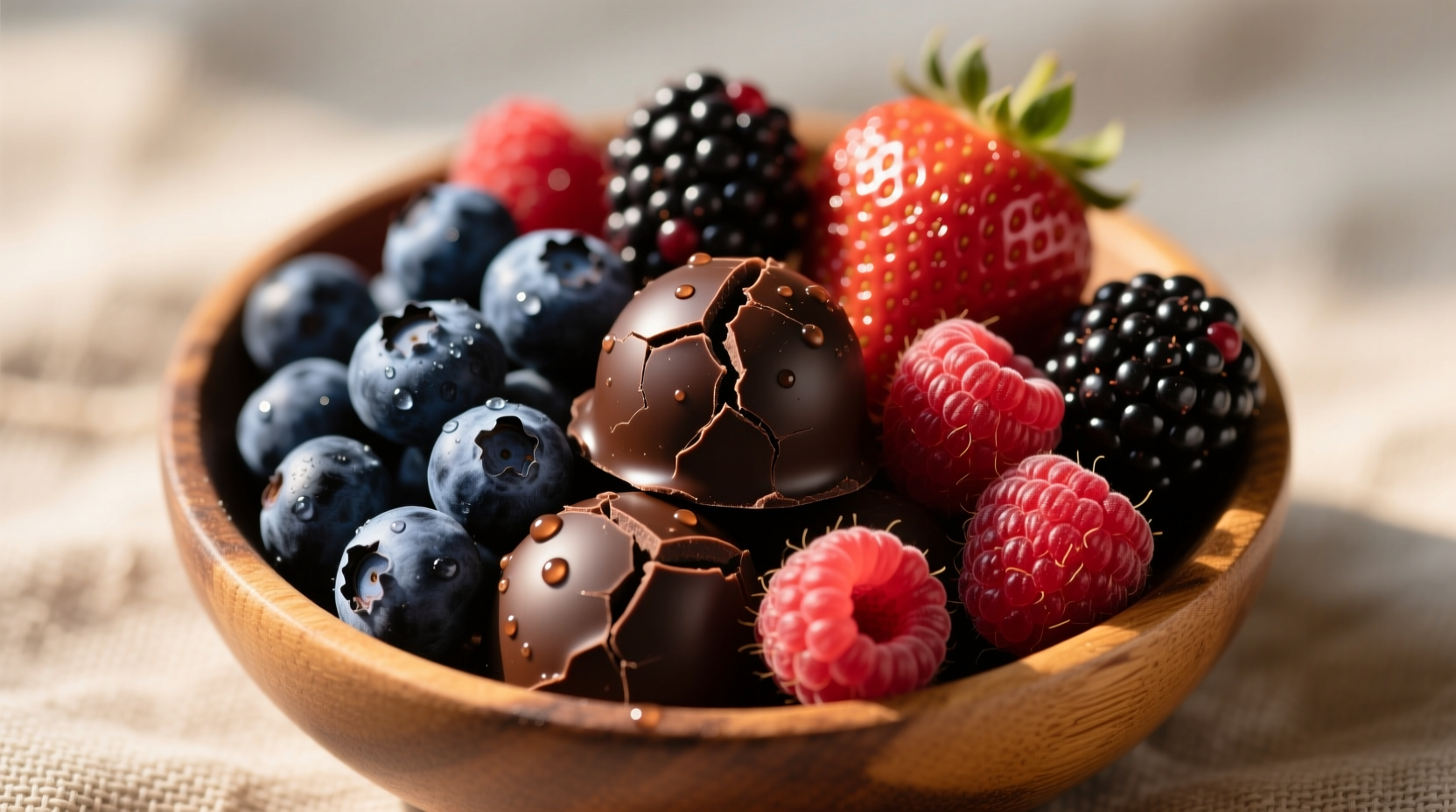 Colorful array of antioxidant-rich berries and dark chocolate