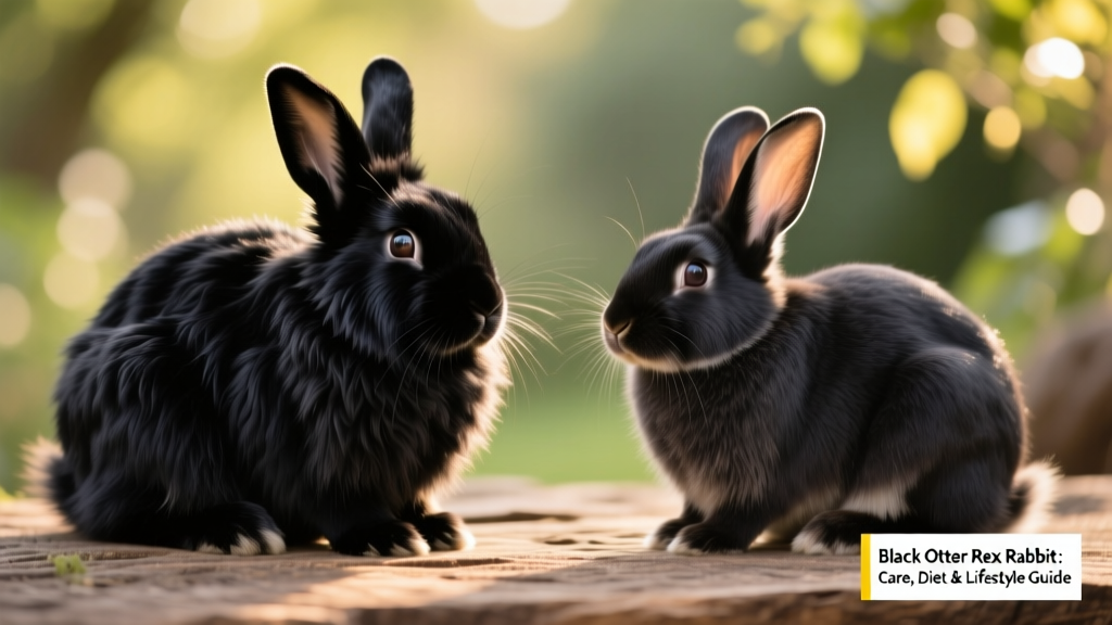 Side-by-side comparison showing the plush texture of a Black Otter Rex’s fur next to a standard short-haired rabbit