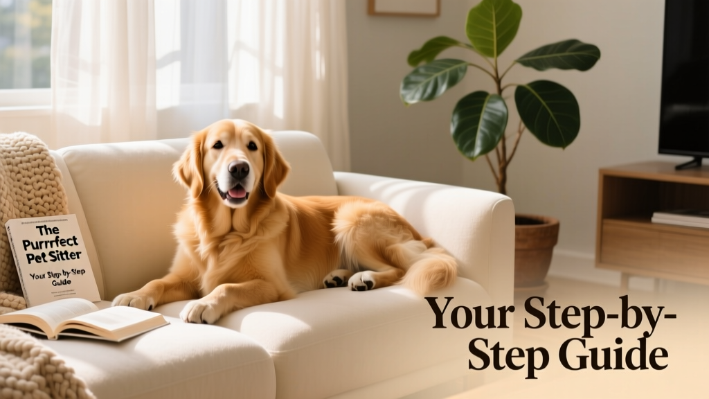 A happy dog resting comfortably on a cozy sofa in a sunlit living room