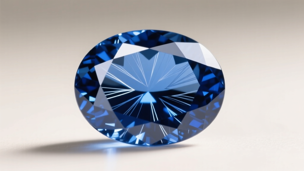 Macro view of an oval Ceylon blue sapphire showing rutile silk inclusions through a jeweler