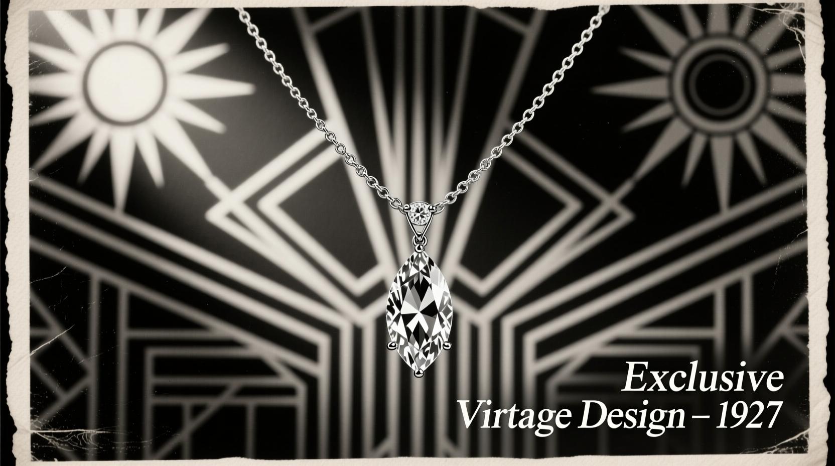 archival advertisement featuring a necklace of marquise cut diamonds
