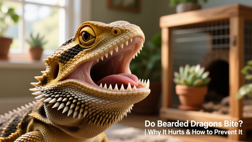 Close-up of a bearded dragon's mouth showing small, conical teeth