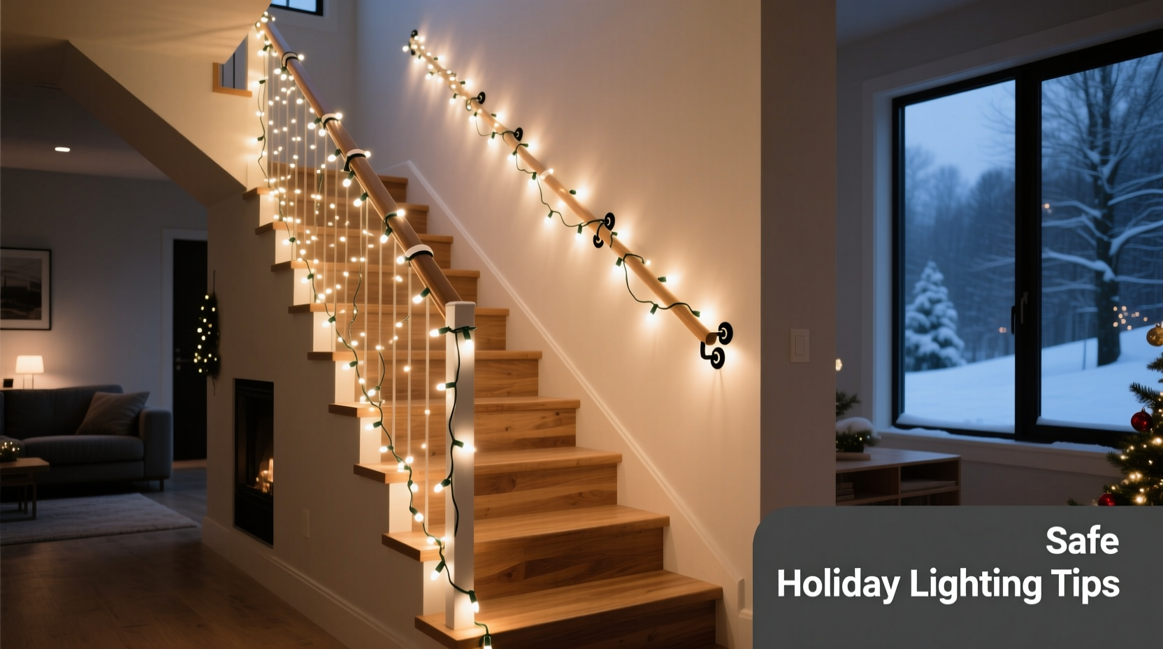 how to decorate a staircase with christmas lights without hazards