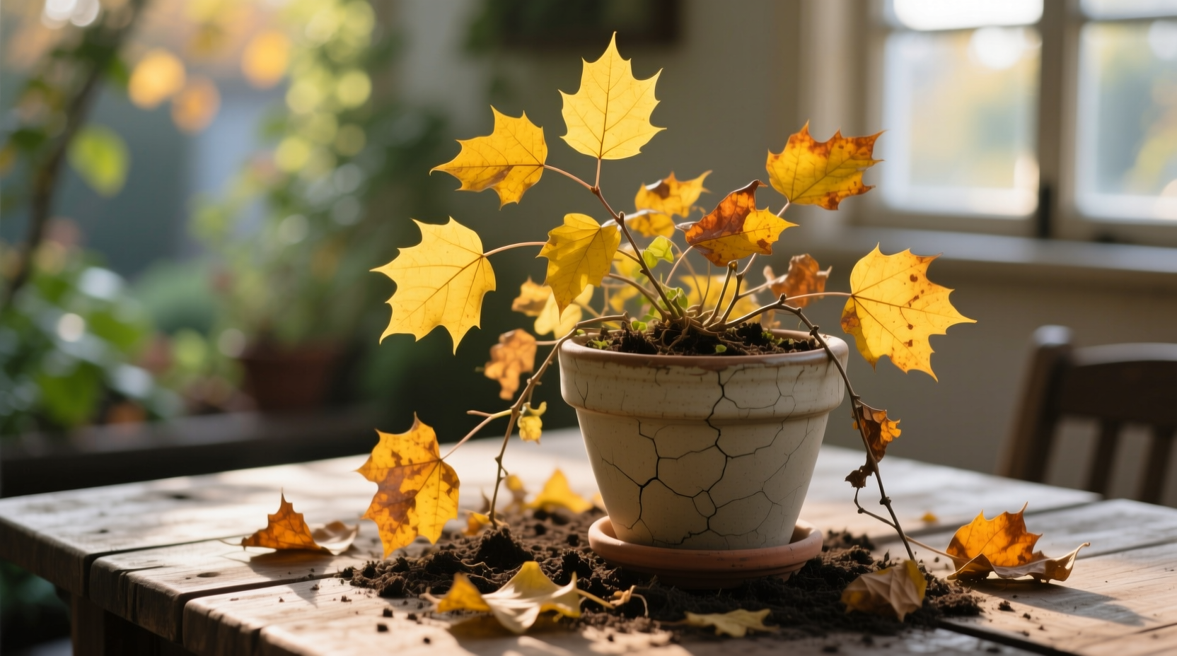 yellow leaves on pot plants
