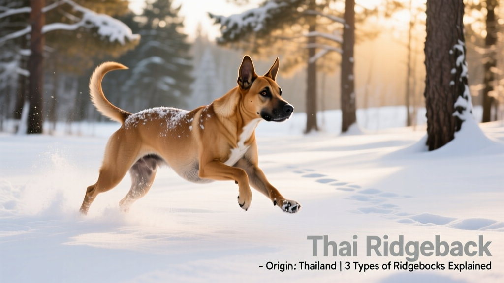 Thai ridgeback dog running outdoors in the snow