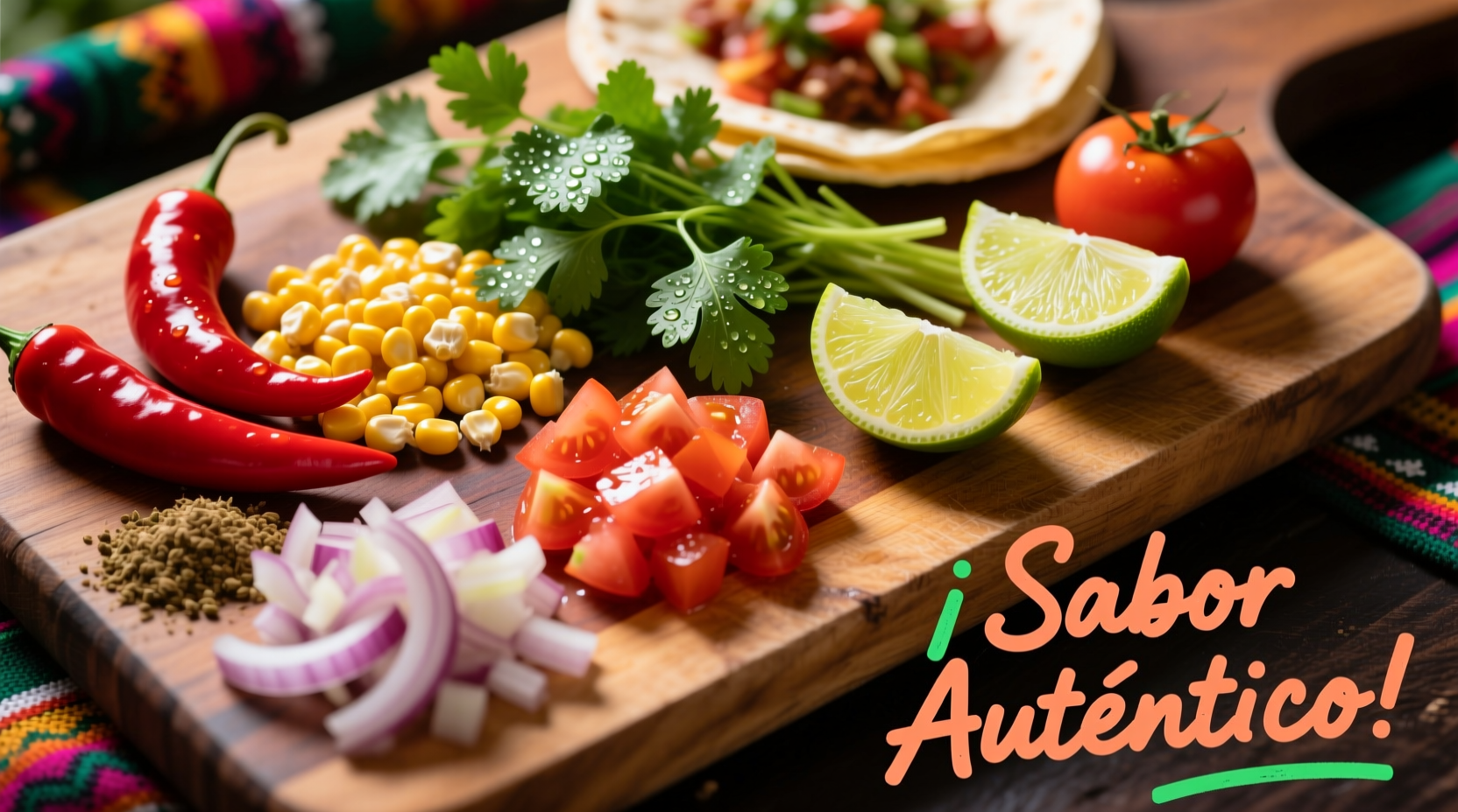 Fresh Mexican spices arranged for taco preparation