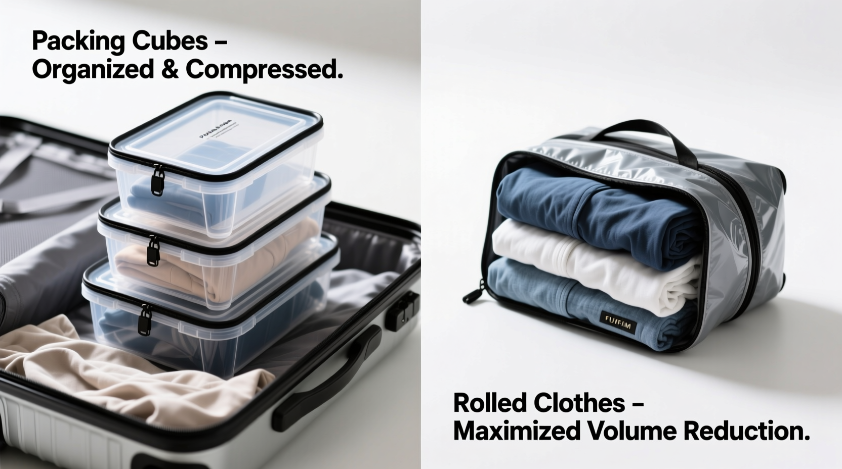 packing cubes vs rolling clothes space saving compression test