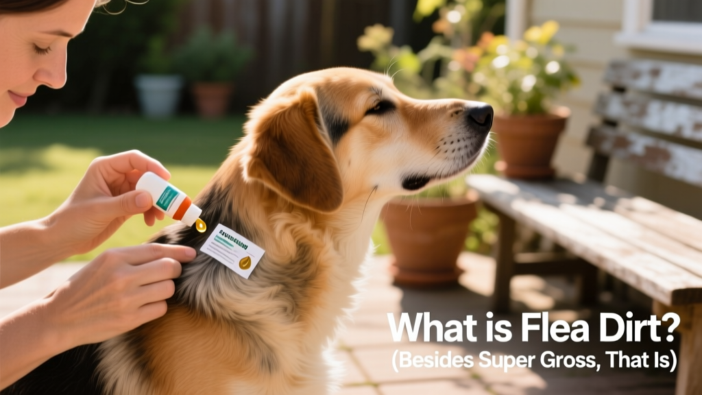 Pet owner applying a topical flea prevention product to a dog's shoulder blades, following label instructions