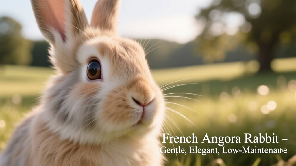 Close-up of a French Angora’s face highlighting its clear eyes, clean muzzle, and lack of wool around the nose and ears