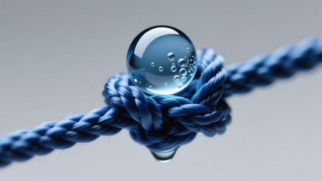 Macro shot of a melted nylon cord end forming a smooth rounded bead stop next to a finished sliding knot, studio lighting setup.