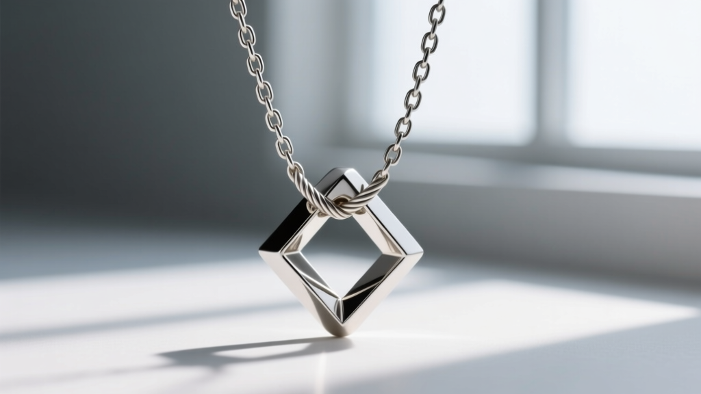 Close-up of a thin cable chain threaded through a wide pendant bail, showing the gap that causes the piece to flip upside down.
