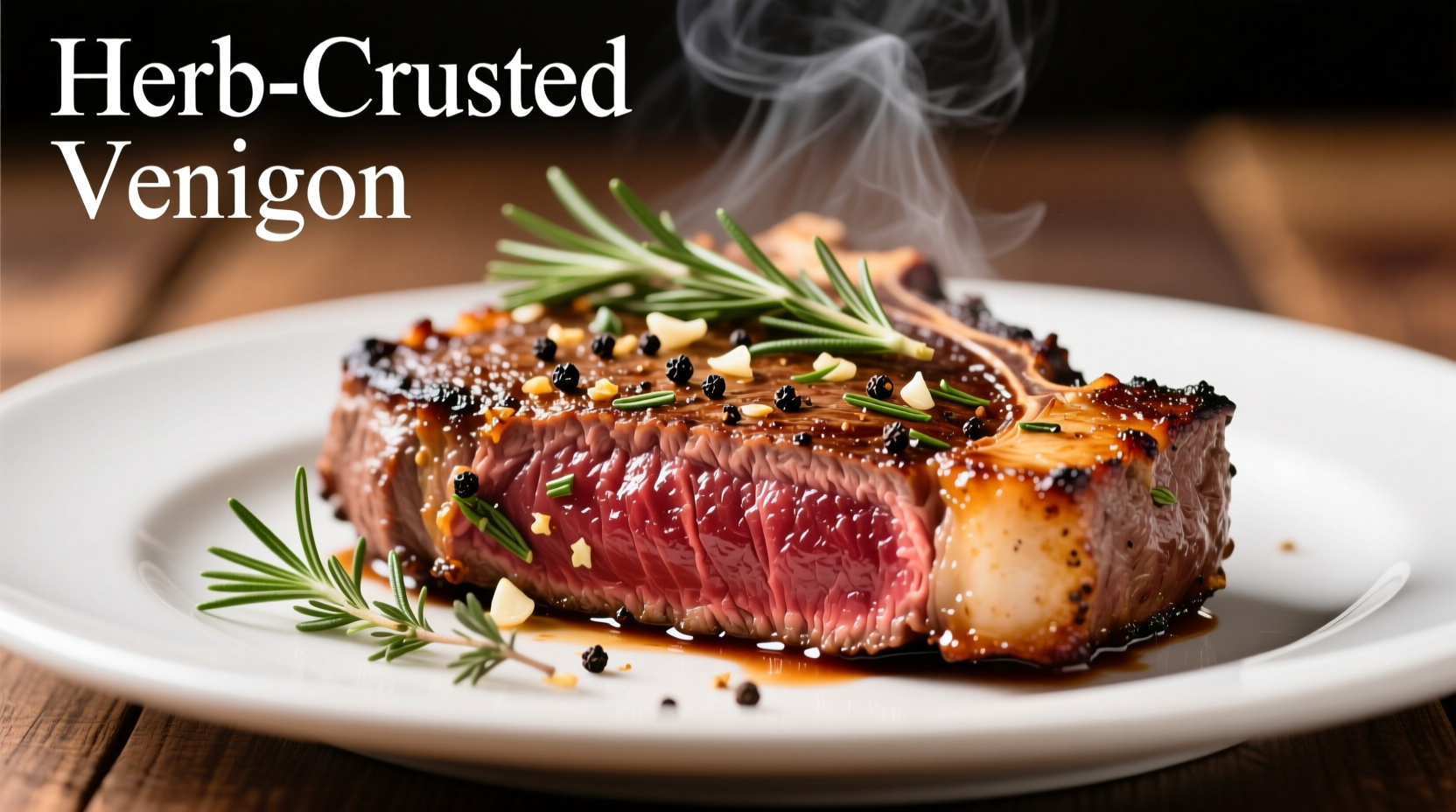 Perfectly seared venison steak with herb crust