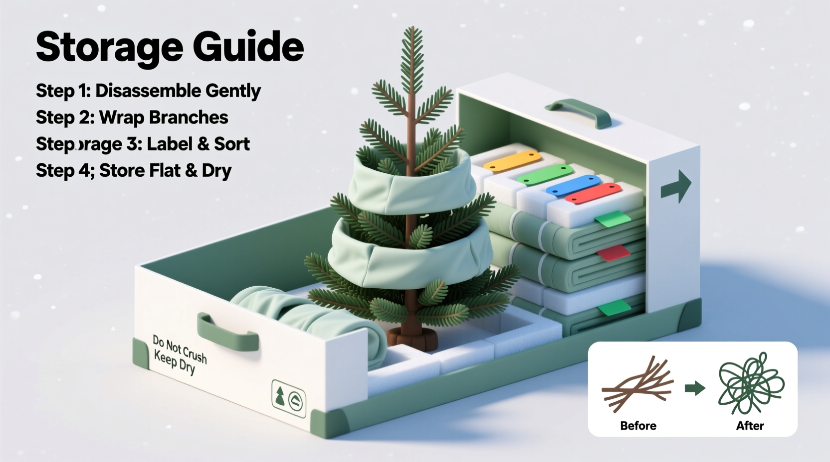 how to store artificial christmas trees without creating tangles or damage