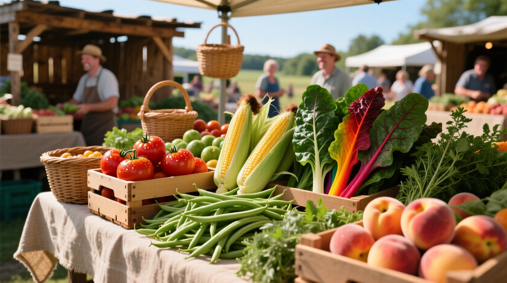 Fresh unprocessed foods display at farmers market