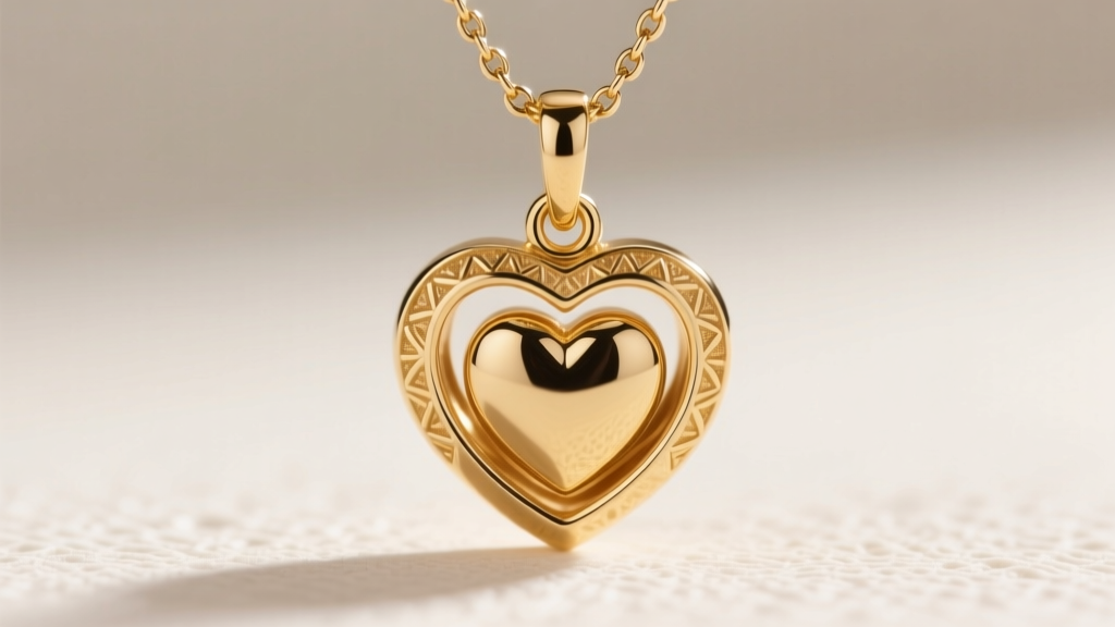 Macro shot of a gold nested heart pendant bail showing a protective lined loop preventing friction against a fine box chain.