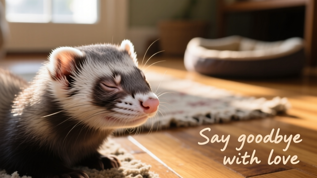 Close-up of a ferret’s face showing relaxed posture, slightly closed eyes, and calm breathing