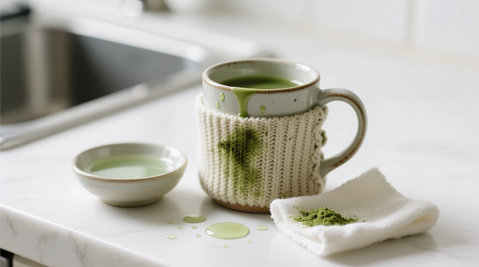 how to remove dried matcha stain from mug sleeve