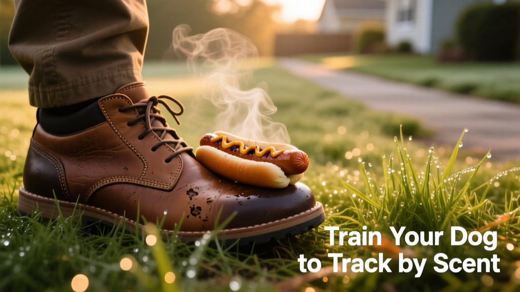 Close-up of a human shoe pressing a piece of hot dog into damp grass