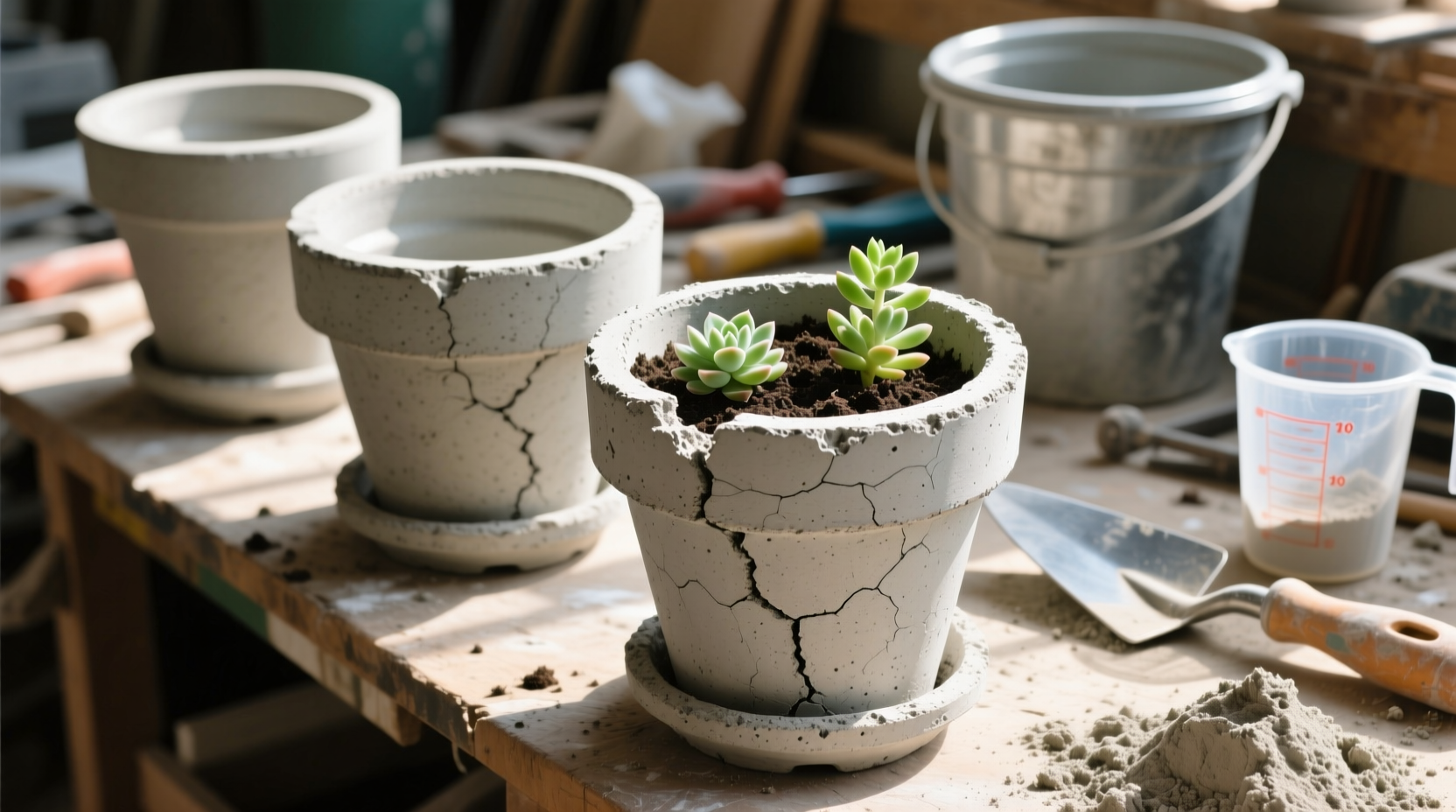 use plastic flowerpots to make diy cement planters