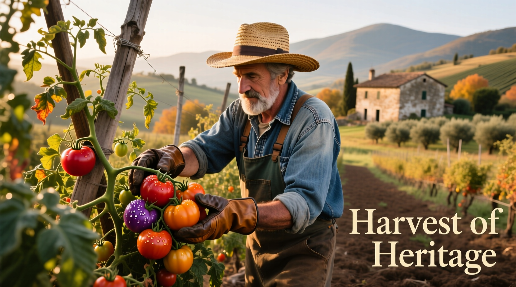 Naples farmer harvesting ripe heirloom tomatoes