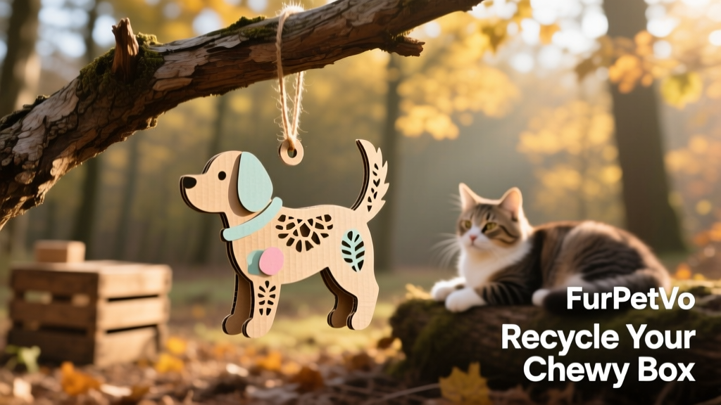 Finished FurPetVo cardboard ornament hanging gracefully on a branch