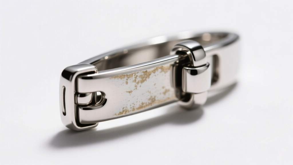 Macro shot of a platinum 950 collier necklace clasp, highlighting the secure fold-over lock mechanism and subtle metal patina