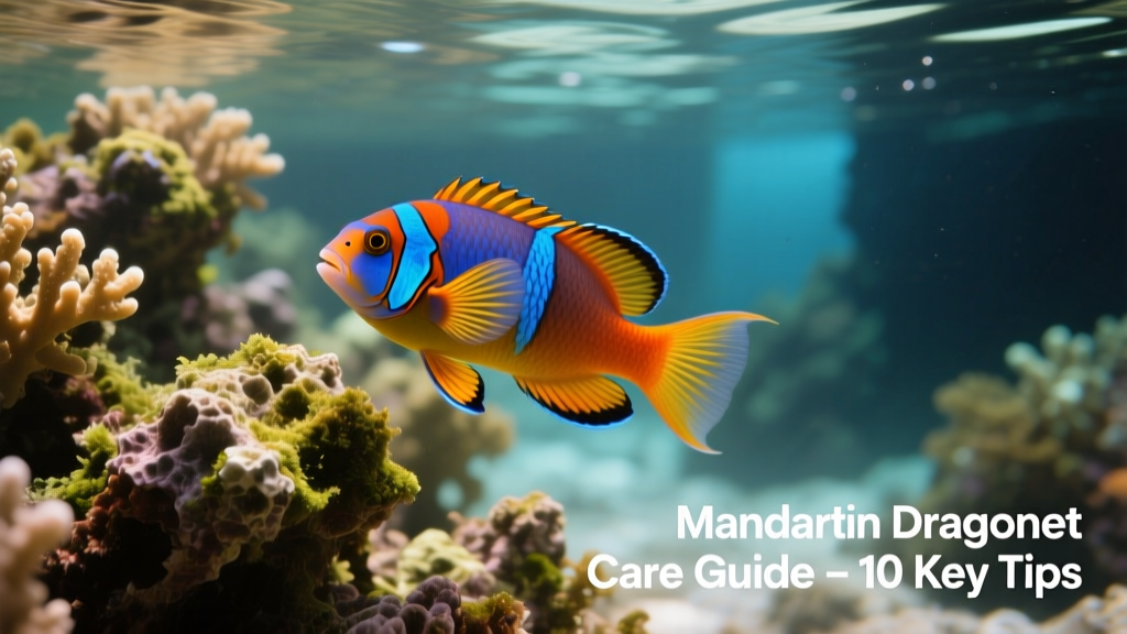 Mandarin dragonet hovering near live rock in a vibrant reef tank