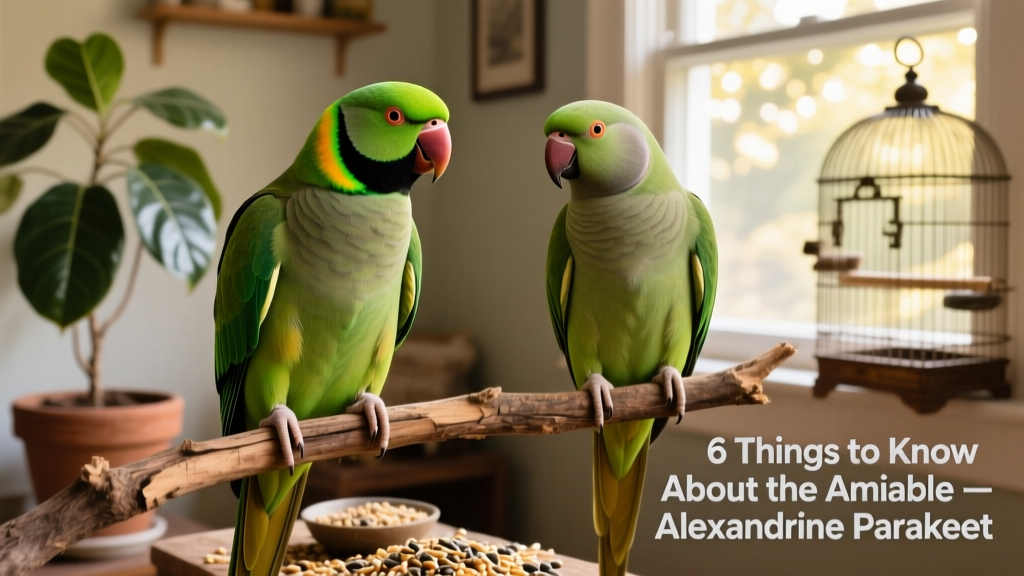 Side-by-side photo of male and female Alexandrine parakeets highlighting the distinct neck ring and nape bands on the male