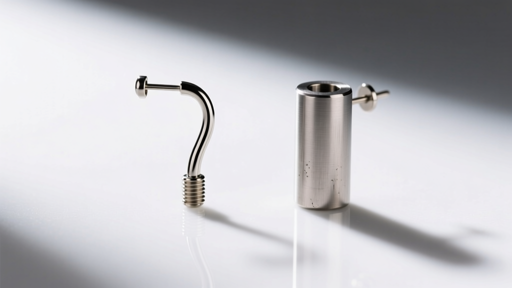 Side-by-side technical comparison of a thin 20-gauge post bending under weight next to a rigid 14-gauge titanium earring post.