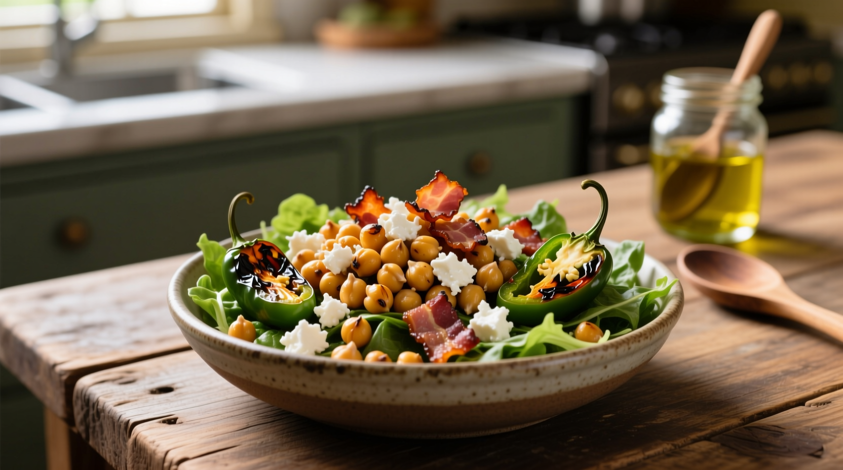 easy chickpea salad make ahead bacon roasted chilies cotija