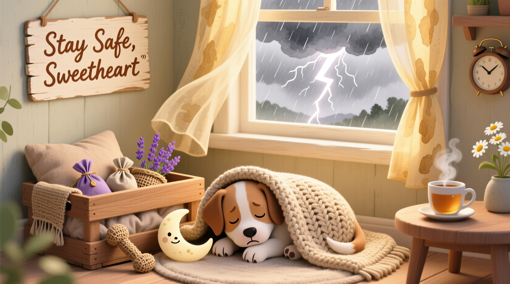 how to calm a puppy during thunderstorms using natural methods