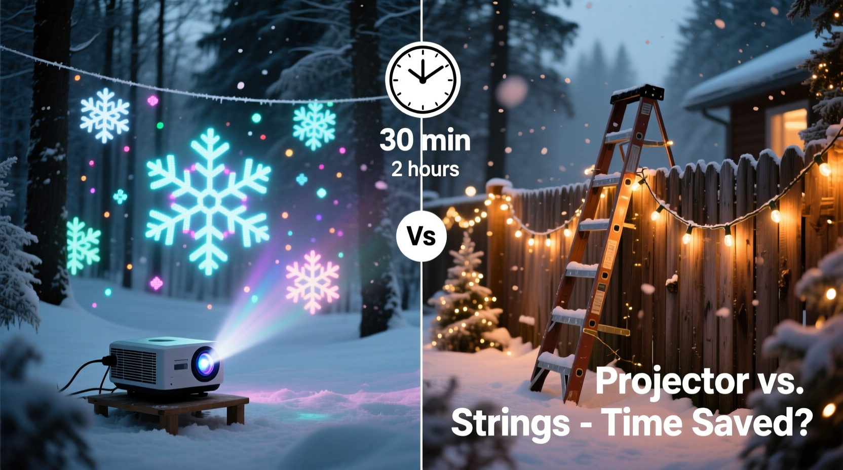outdoor projector christmas lights vs physical strings which saves time
