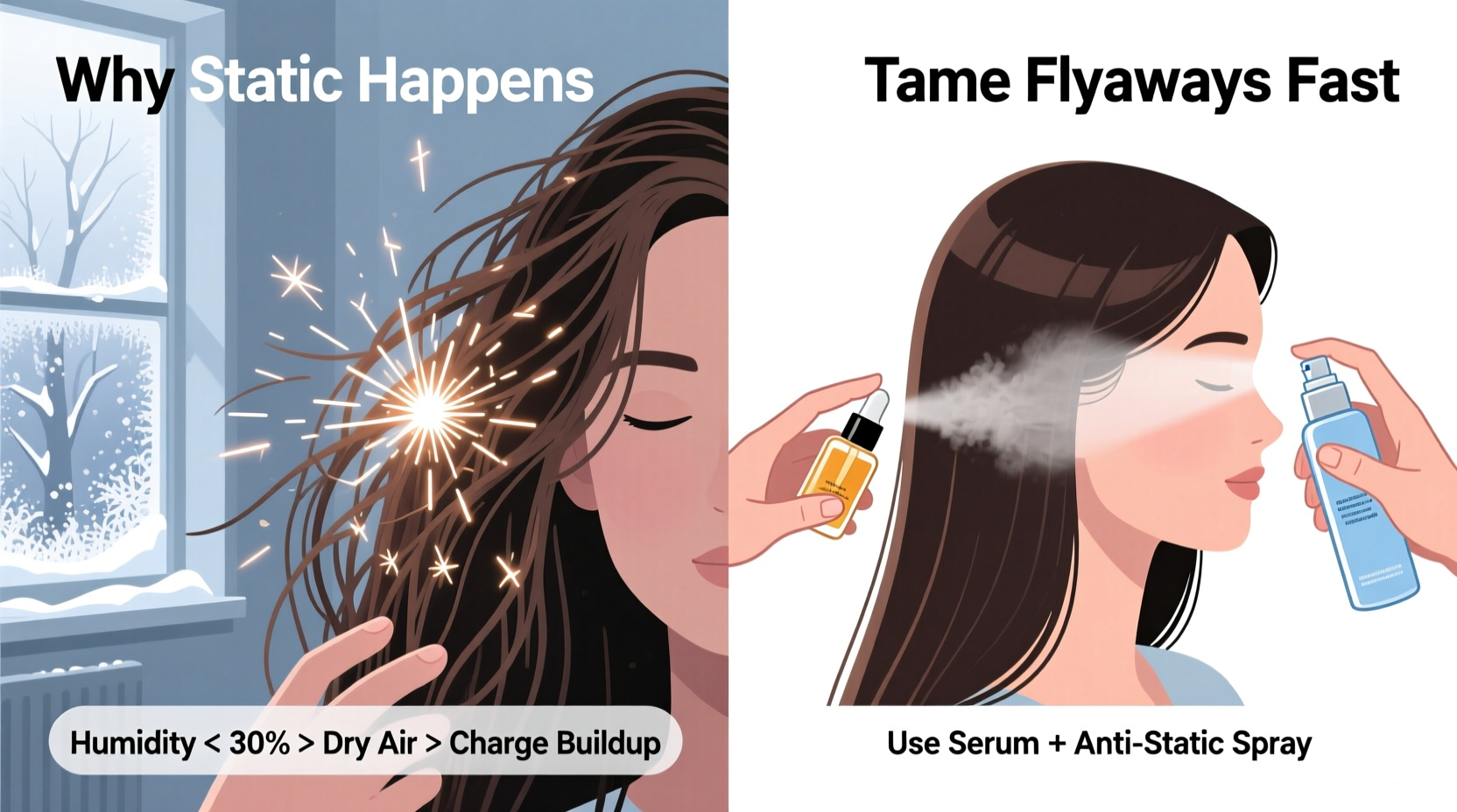 why does my hair get static in winter and how to tame flyaways fast