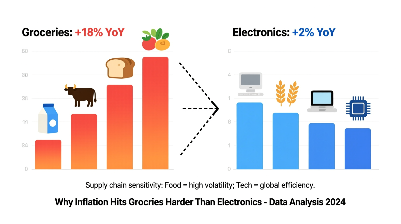 why is inflation affecting grocery prices more than electronics analysis