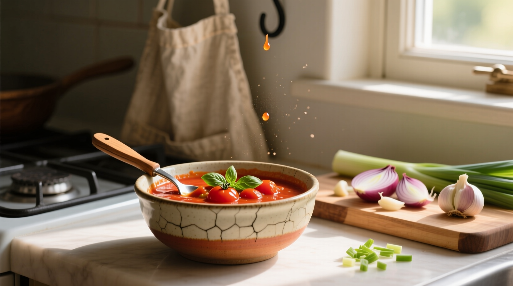 Homemade low fodmap tomato sauce in a ceramic bowl