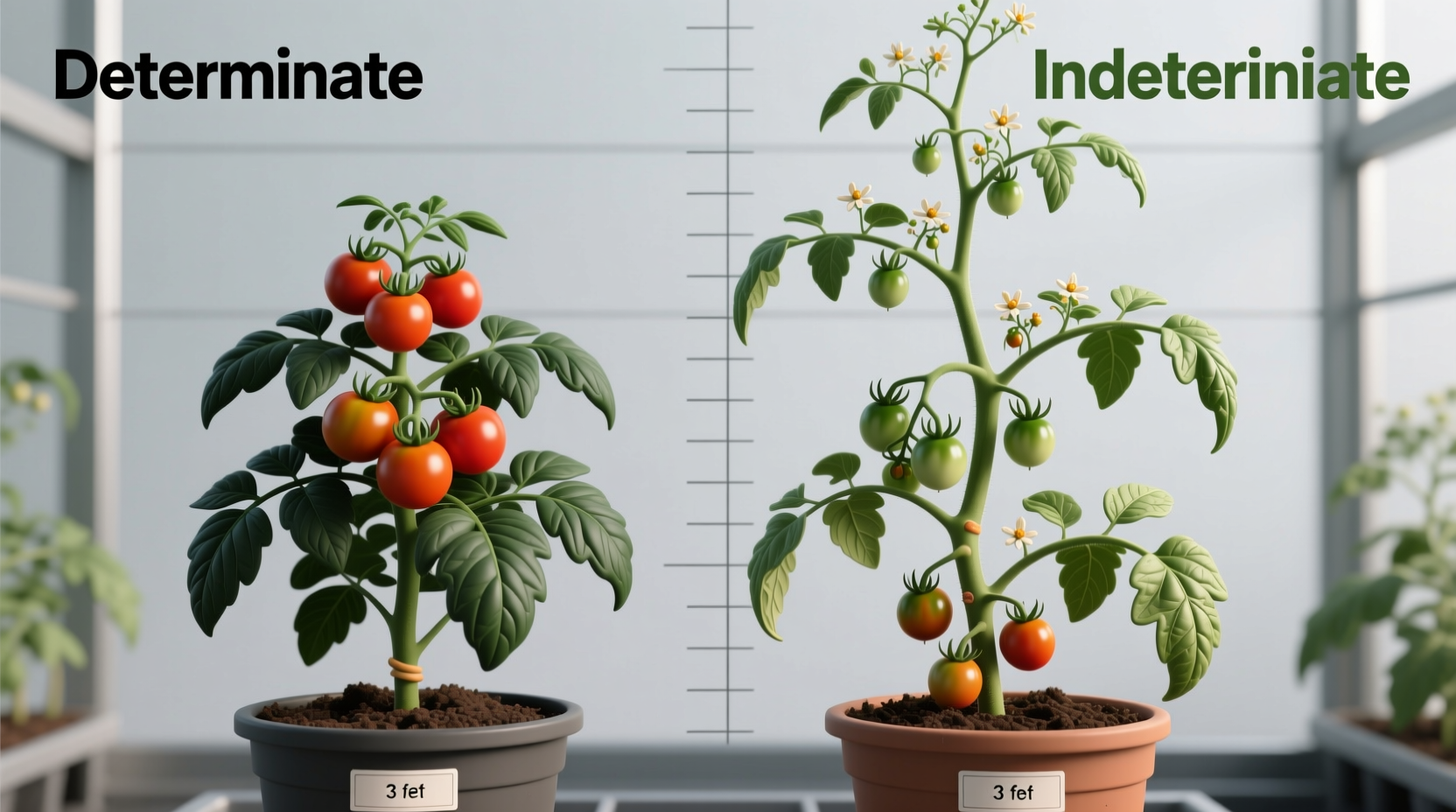 Determinate and indeterminate tomato plants comparison