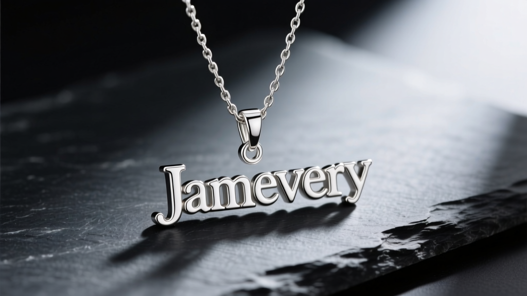 Sterling silver James Avery initial necklace on dark slate, showing the block font pendant and delicate cable chain.